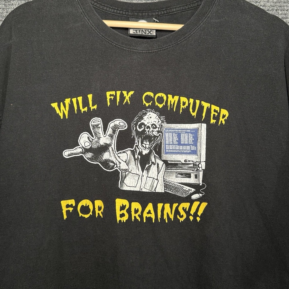 Y2K‎ Rare  Jinx "Will Fix Computer For Brains!!" Shirt Size XL